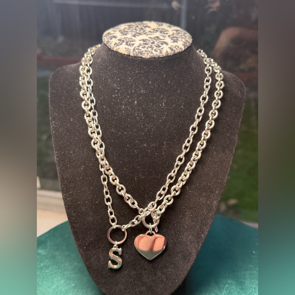 Chain‎ Necklaces with Heart and Initial “S”